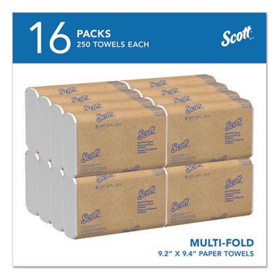 Essential Multi-Fold Towels, Standard Tier, Absorbency Pockets, 1-Ply, 9.2 x 9.4, White, 250/Pack, 16 Packs/Carton