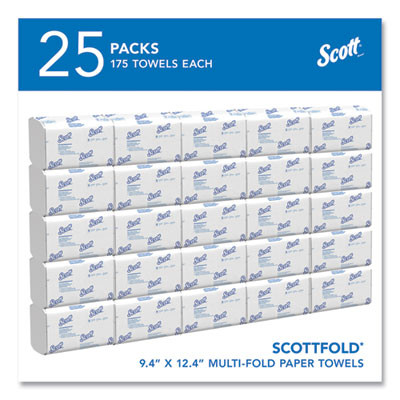 Pro Scottfold Towels, 1-Ply, 9.4 x 12.4, White, 175 Towels/Pack, 25 Packs/Carton