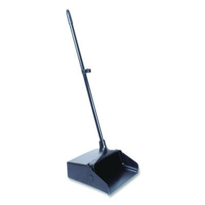 Lobby Dust Pan, 11.75 x 37, 34" Handle, Plastic/Aluminum, Black, 6/Carton