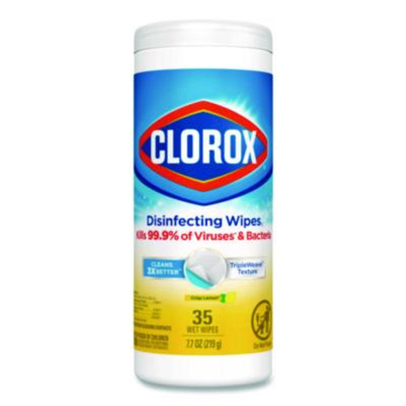 Disinfecting Wipes, Bleach Free Cleaning Wipes, 1-Ply, 7 x 8, Crisp Lemon, White, 35/Canister