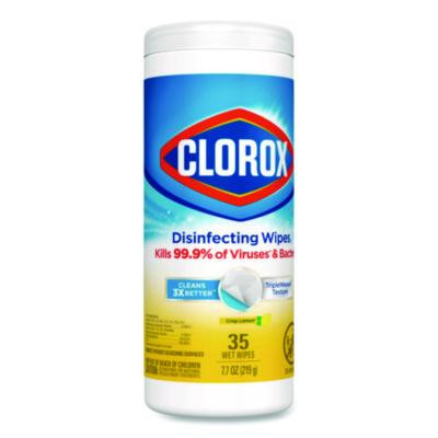 Disinfecting Wipes, Bleach Free Cleaning Wipes, 1-Ply, 7 x 8, Crisp Lemon, White, 35/Canister