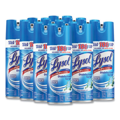 Disinfectant Spray, Spring Waterfall Scent, Liquid, 12.5 Oz Aerosol Spray, 12/Carton