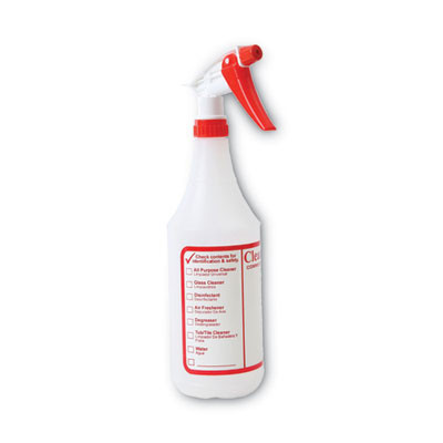 General Purpose Plastic Bottle With Trigger Spray, 32 Oz, Clear/Red, 3/Pack