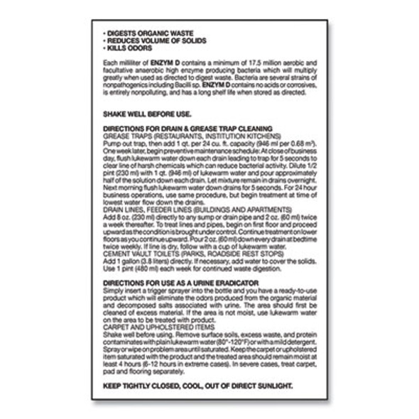 Enzym D Digester Liquid Deodorant, Lemon, 1 Gal Bottle, 4/Carton