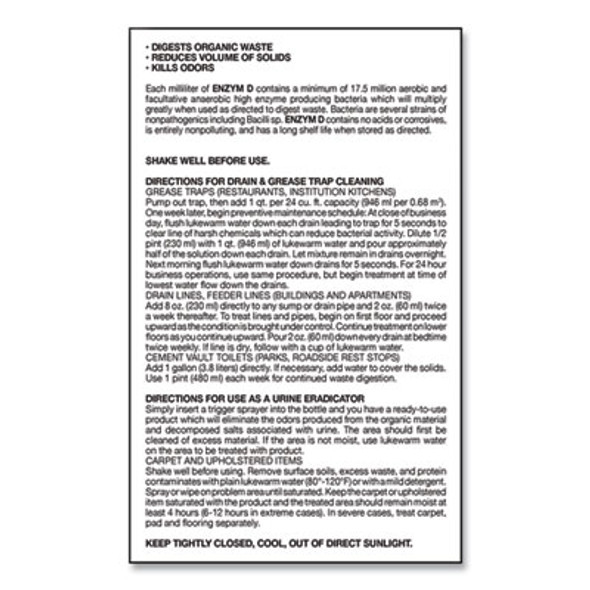 Enzym D Digester Liquid Deodorant, Lemon, 32 Oz Bottle, 12/Carton
