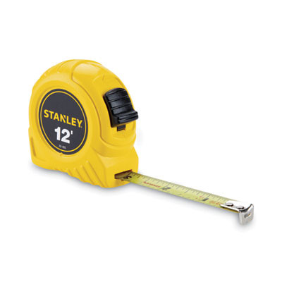 Power Return Tape Measure With Belt Clip, 0.5 x 12 Ft, Yellow
