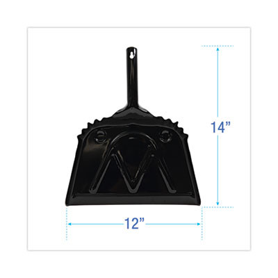 Metal Dust Pan, 12 x 14, 5" Handle, 20-Gauge Steel, Black