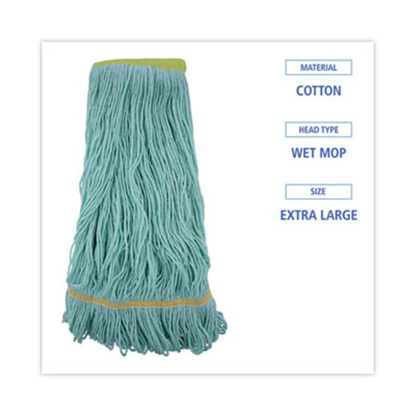 Ecomop Looped-End Mop Head, Recycled Fibers, Extra Large Size, Green, 12/Ct