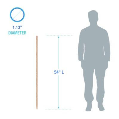 Tapered End Broom Handle, Lacquered Wood, 1.13" Dia x 54", Natural