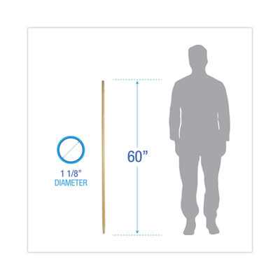 Tapered End Broom Handle, Lacquered Wood, 1.13" Dia x 60", Natural