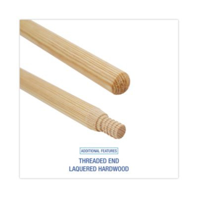 Heavy-Duty Threaded End Lacquered Hardwood Broom Handle, 1.13" Dia x 60", Natural