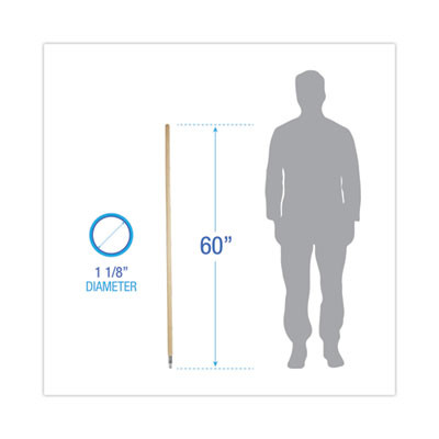 Metal Tip Threaded Hardwood Broom Handle, 1.13" Dia x 60", Natural