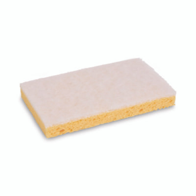 Light-Duty Scrubbing Sponge, Individually Wrapped, 3.6 x 6.1, 0.7" Thick, Yellow/White, 20/Carton