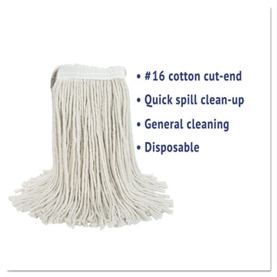 Cut-End Wet Mop Head, Cotton, #16 Size, White