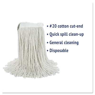 Cut-End Wet Mop Head, Cotton, #20, White
