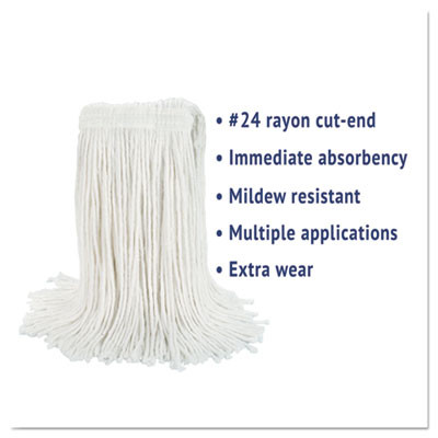 Cut-End Wet Mop Head, Rayon, #24, White