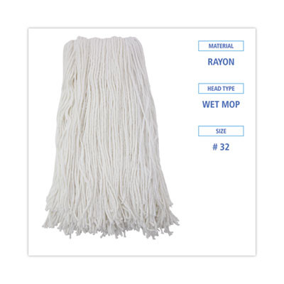 Cut-End Wet Mop Head, Rayon, #32, White, 12/Carton