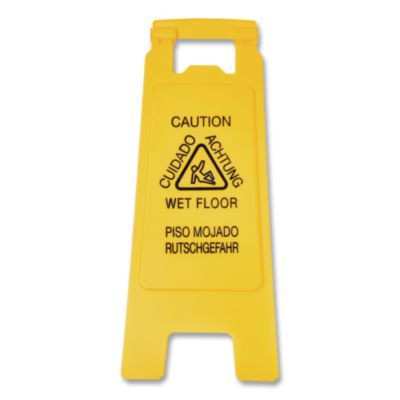 Site Safety Wet Floor Caution Sign, 2-Sided, 10 x 2 x 26, Yellow