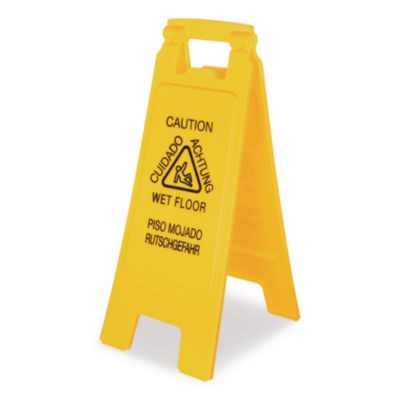 Site Safety Wet Floor Caution Sign, 2-Sided, 10 x 2 x 26, Yellow