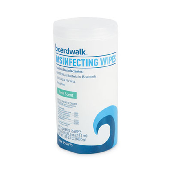 Quat-Based Disinfecting Wipes, 7 x 8, Fresh Scent, 75/Canister, 6 Canisters/Carton