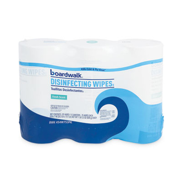 Quat-Based Disinfecting Wipes, 7 x 8, Fresh Scent, 75/Canister, 3 Canisters/Pack