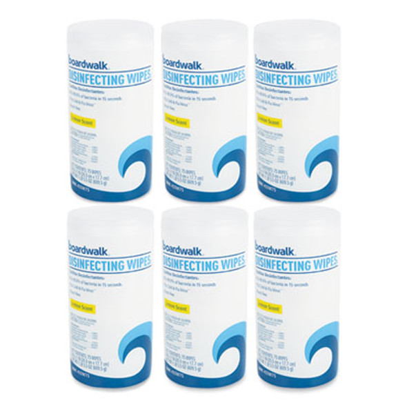 Quat-Based Disinfecting Wipes, 7 x 8, Lemon Scent, 75/Canister, 6 Canisters/Carton