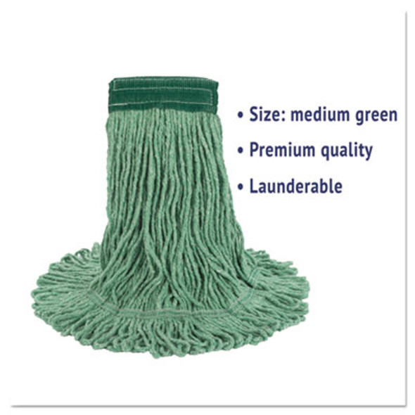 Super Loop Wet Mop Head, Cotton/Synthetic Fiber, 5" Headband, Medium Size, Green