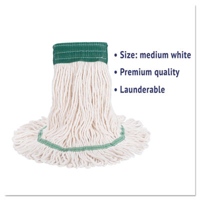 Super Loop Wet Mop Head, Cotton/Synthetic Fiber, 5" Headband, Medium Size, White