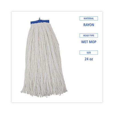 Cut-End Lie-Flat Wet Mop Head, Rayon, 24 Oz, White