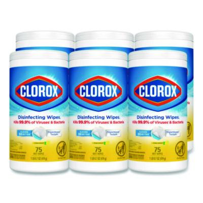 Disinfecting Wipes, Bleach Free Cleaning Wipes, 1-Ply, 7 x 7.75, Crisp Lemon, White, 75/Canister, 6 Canisters/Carton