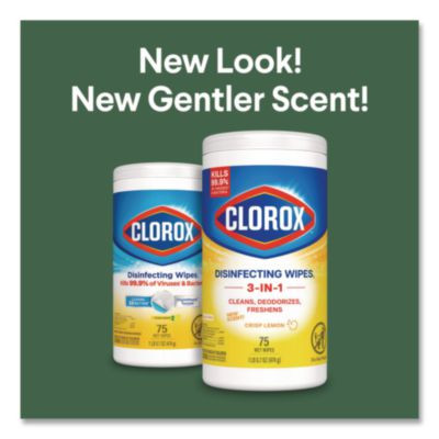 Disinfecting Wipes, Bleach Free Cleaning Wipes, 1-Ply, 7 x 7.75, Crisp Lemon, White, 75/Canister, 6 Canisters/Carton