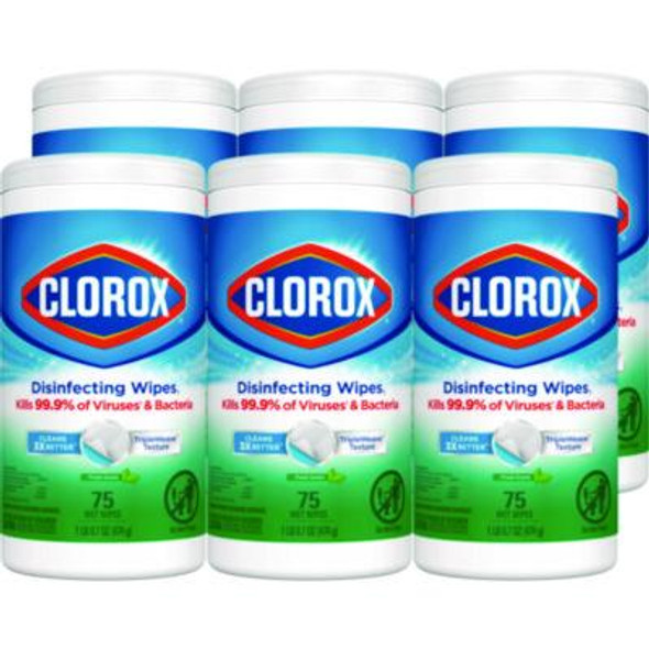 Disinfecting Wipes, Bleach Free Cleaning Wipes, 1-Ply, 7 x 8, Fresh Scent, White, 75/Canister, 6 Canisters/Carton