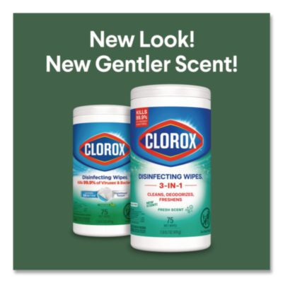 Disinfecting Wipes, Bleach Free Cleaning Wipes, 1-Ply, 7 x 8, Fresh Scent, White, 75/Canister, 6 Canisters/Carton