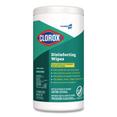Cloroxpro Disinfecting Wipes, 1-Ply, Fresh Scent, 7 x 8, White, 75/Canister, 6 Canisters/Carton