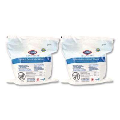 Bleach Germicidal Wipes, 1-Ply, 12 x 12, Unscented, White, 110/Refill, 2 Refills/Carton