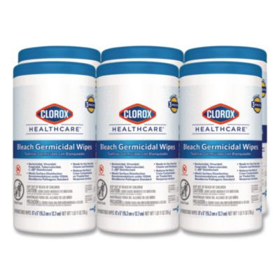 Bleach Germicidal Wipes, 1-Ply, 6 x 5, Unscented, White, 150/Canister, 6 Canisters/Carton