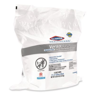 Versasure Cleaner Disinfectant Wipes, Refill, 1-Ply, 12 x 10, Fragranced, White, 110/Pouch, 2 Pouches/Carton