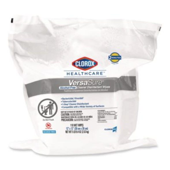 Versasure Cleaner Disinfectant Wipes, Refill, 1-Ply, 12 x 10, Fragranced, White, 110/Pouch