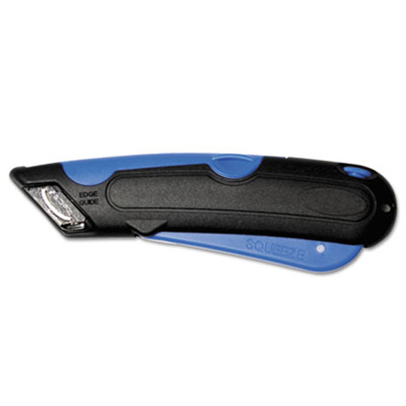 Easycut Cutter Knife w/Self-Retracting Safety-Tipped Blade, 6" Plastic Handle, Black/Blue
