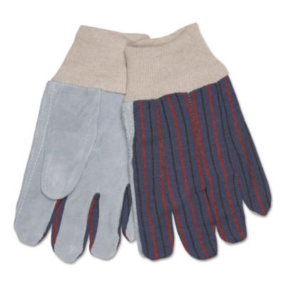 1040 Leather Palm Glove, Clute Cut, Straight Thumb, 11.61" Long, Large, Gray/White, 12 Pairs
