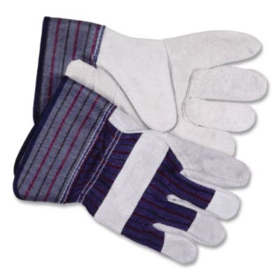 Men's Split Leather Palm Gloves, Gunn Cut, Wing Thumb, Large, Gray, Dozen