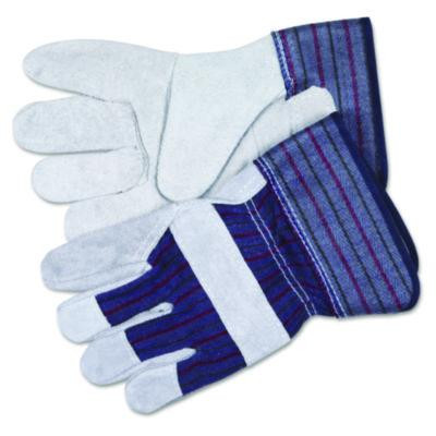 Men's Split Leather Palm Gloves, Gunn Cut, Wing Thumb, Large, Gray, Dozen