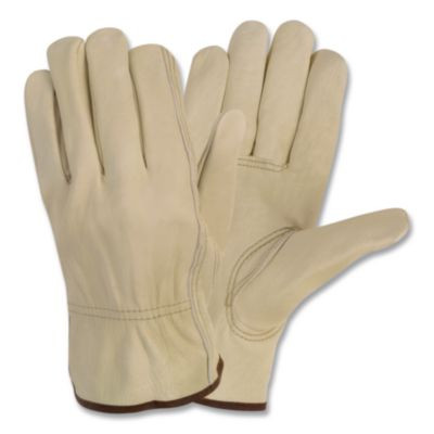Economy Leather Drivers Gloves, Gunn Cut, Keystone Thumb, Large, Beige, Pair