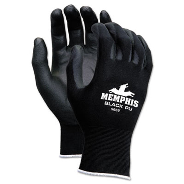 Economy Pu Coated Work Gloves, En388: 2121, 12" Long, Large, Black, 12 Pairs
