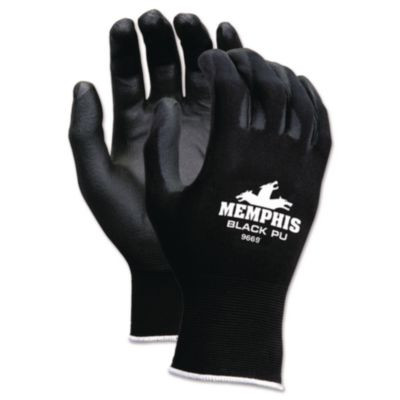 Economy Pu Coated Work Gloves, En388: 2121, 12" Long, Large, Black, 12 Pairs
