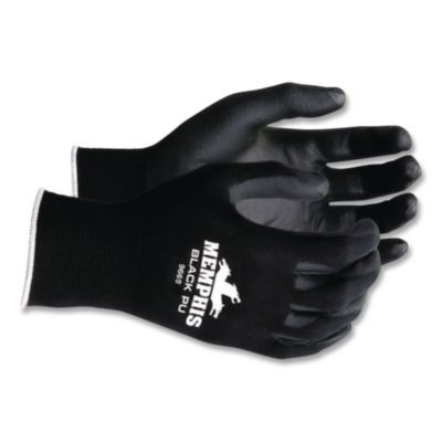 Economy Pu Coated Work Gloves, En388: 2121, 12" Long, Large, Black, 12 Pairs