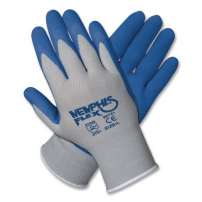 Memphis Flex Latex-Coated Seamless Nylon Knit Gloves, En388: 3131, Large, Blue/Gray, 12 Pairs