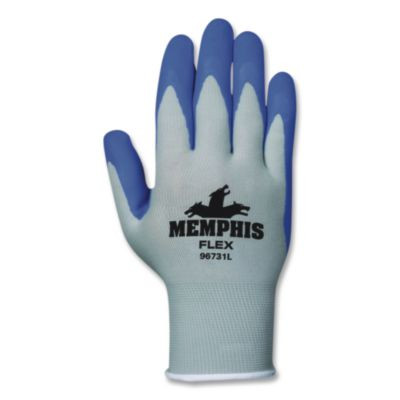 Memphis Flex Latex-Coated Seamless Nylon Knit Gloves, En388: 3131, Medium, Blue/Gray, 12 Pairs