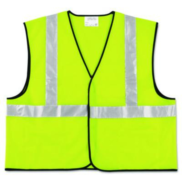 Class 2 Safety Vest, Polyester, Large Fluorescent Lime With Silver Stripe