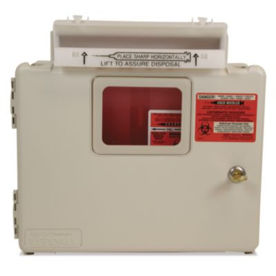 In-Room Locking Wall Mount Sharps Container Cabinet System, 5 Qt, Abs Plastic, Beige